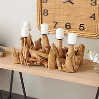 27" Brown Teak Wood Handmade Live Edge Candelabra