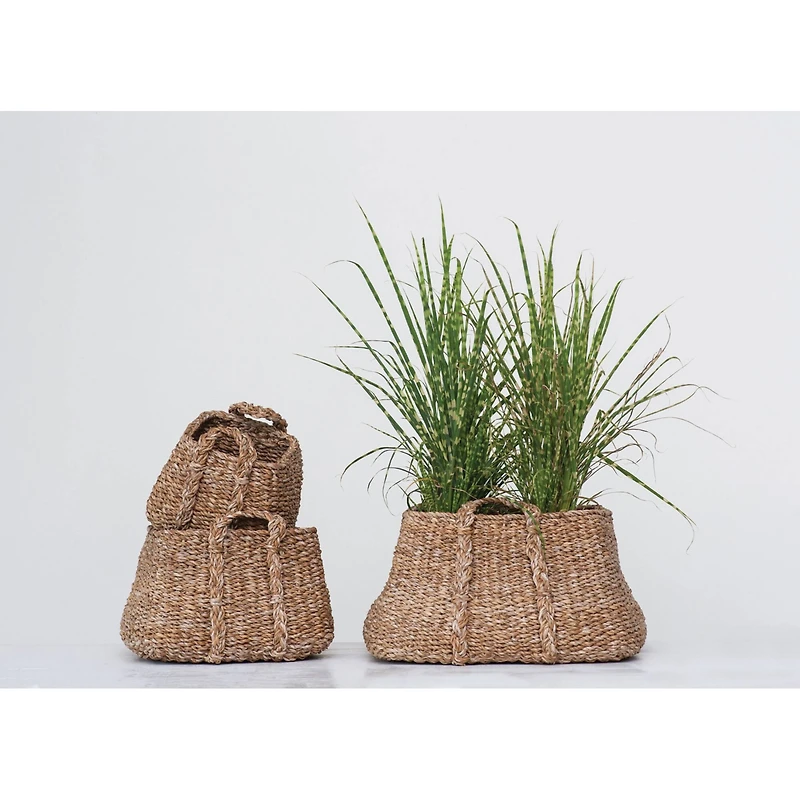 Hello Honey® Brown Natural Seagrass Baskets with Handles Set