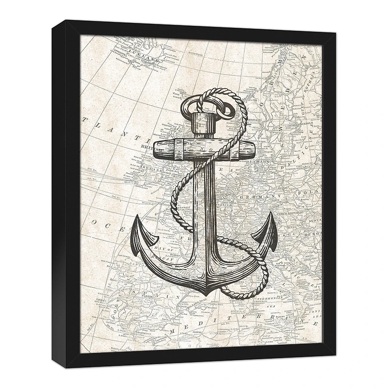 Neutral Anchor Black Framed Canvas