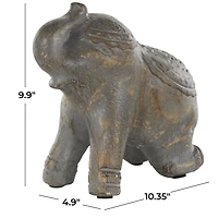 10.5" Dark Gray & Brown Handmade Distressed Paper Mache Elephant Sculpture