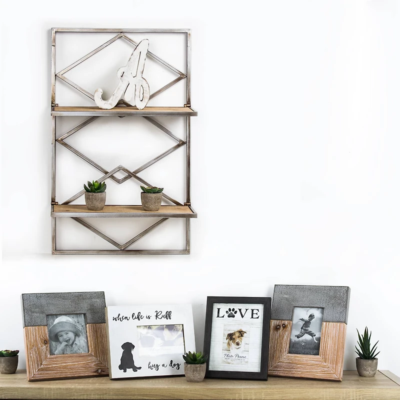 16" Wood & Metal Hanging Shelf Rack