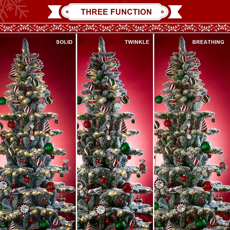 9ft. Pre-Lit Flocked Slim Spruce Artificial Christmas Tree, Warm White LED Lights