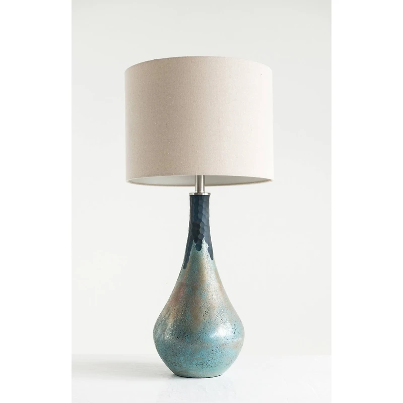 Hello Honey® 32" Opal Finished Glass Table Lamp with Linen Shade