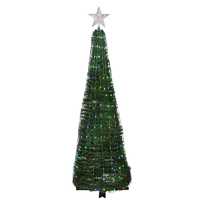 6ft. Pre-Lit Green Pop Up Artificial Outdoor Christmas Tree, Multiple Function Color-Changing Lights