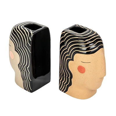 Hello Honey® 7" Multicolor Painted Stoneware Head Vase Bookends