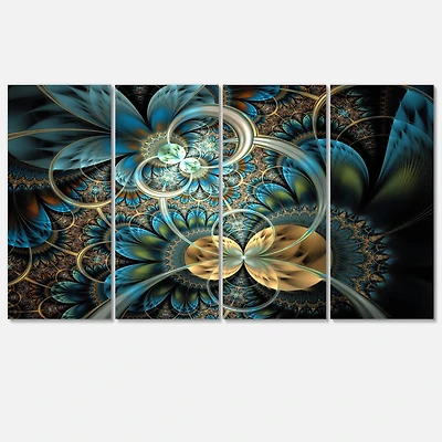 Designart - Symmetrical Blue Gold Fractal Flower