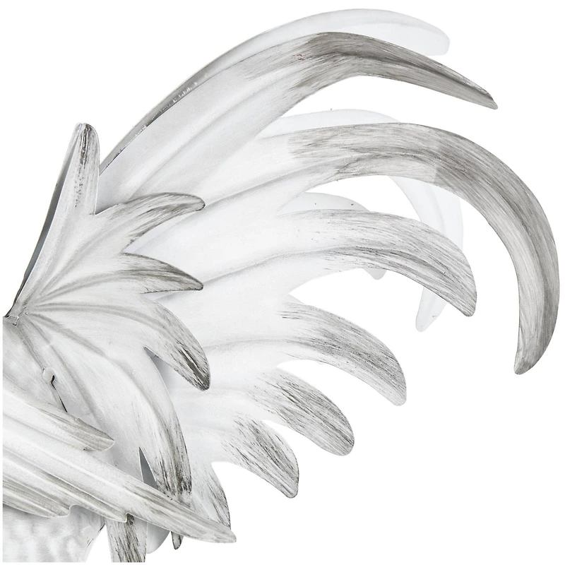 17.5" White Metal Rooster Garden Sculpture
