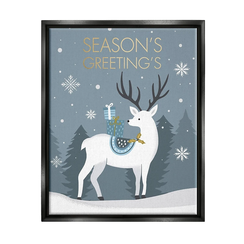 Stupell Industries Season's Greetings Holiday Reindeer Framed Floater Canvas Wall Art
