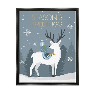 Stupell Industries Season's Greetings Holiday Reindeer Framed Floater Canvas Wall Art