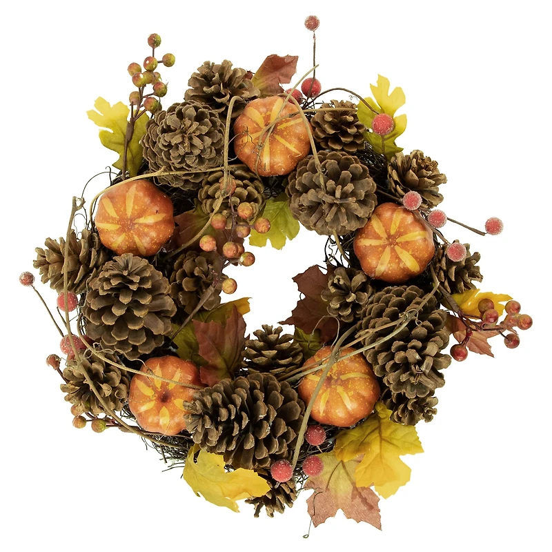 14" Pinecone & Pumpkin Fall Harvest Wreath