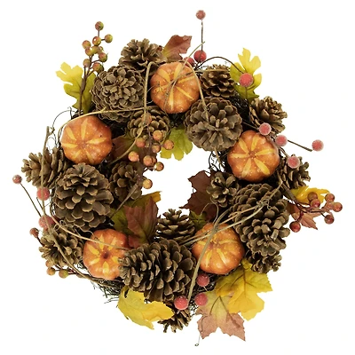 14" Pinecone & Pumpkin Fall Harvest Wreath