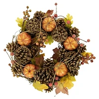 14" Pinecone & Pumpkin Fall Harvest Wreath