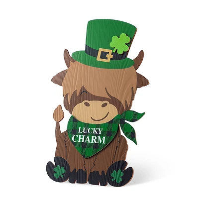 Glitzhome® 24" St. Patrick's Wooden Highland Cow Porch Decor