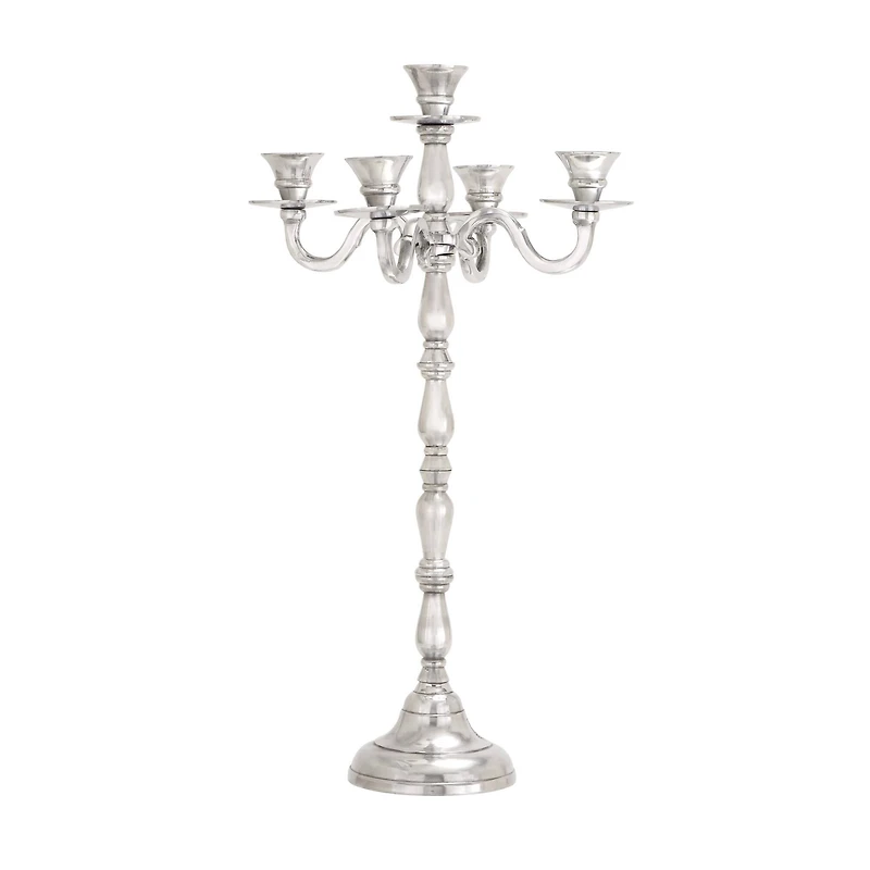 Silver Metal Traditional Candlestick Holders, 23" x 10" x 10"