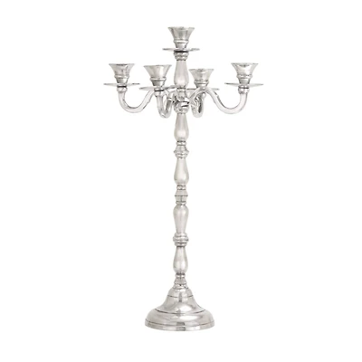 Silver Metal Traditional Candlestick Holders, 23" x 10" x 10"