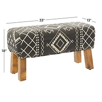 33" Black Wood Tribal Bench with Wood Legs
