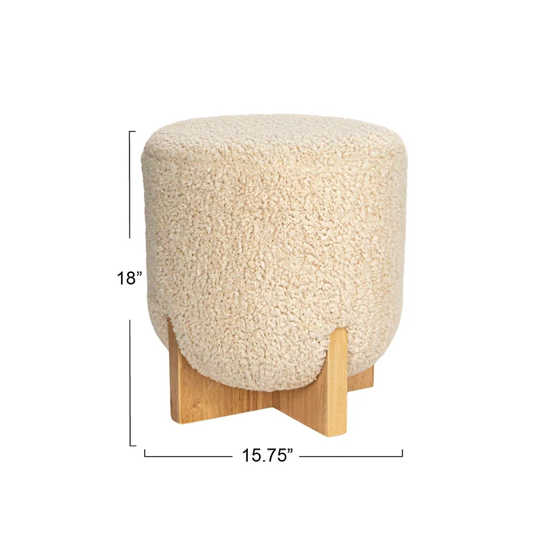 Hello Honey® White Bouclé Fabric Upholstered Ottoman