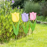 Glitzhome® 24" Easter Metal Tulips Yard Stake Set