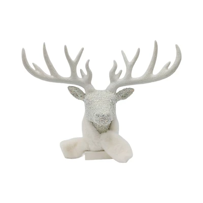 14" White Reindeer Head with Scarf Tabletop Décor by Ashland®