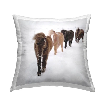 Stupell Industries Winter Farm Horses White Winter Scene Throw Pillow, 18" x 18"