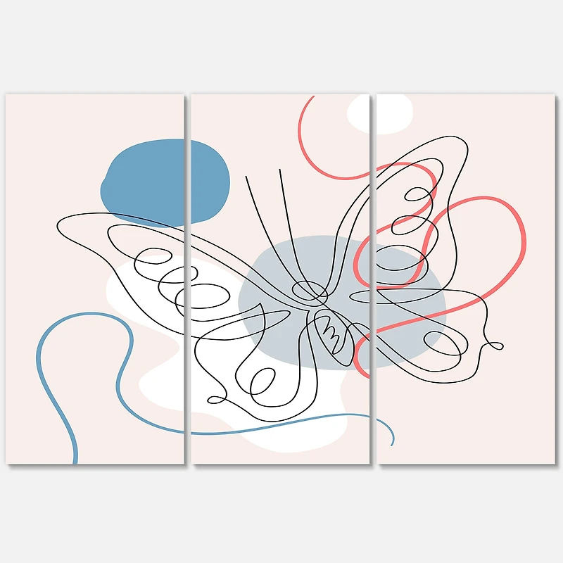 Designart - Butterfly One Line Drawing On Cubism Shapes III