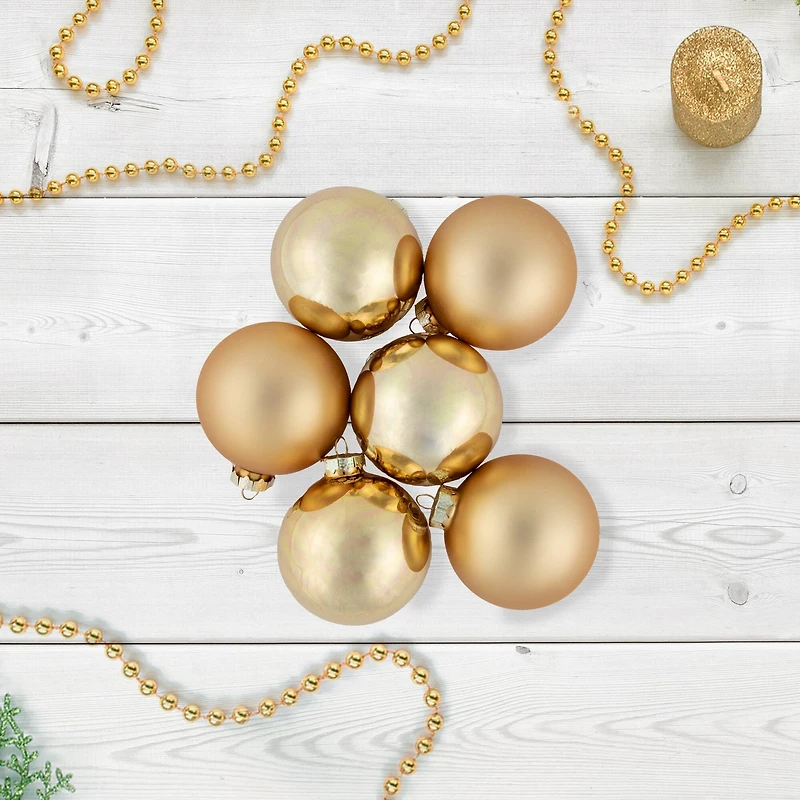 6ct. 3" Champagne Gold 2-Finish Glass Ball Ornaments