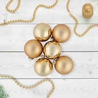 6ct. 3" Champagne Gold 2-Finish Glass Ball Ornaments