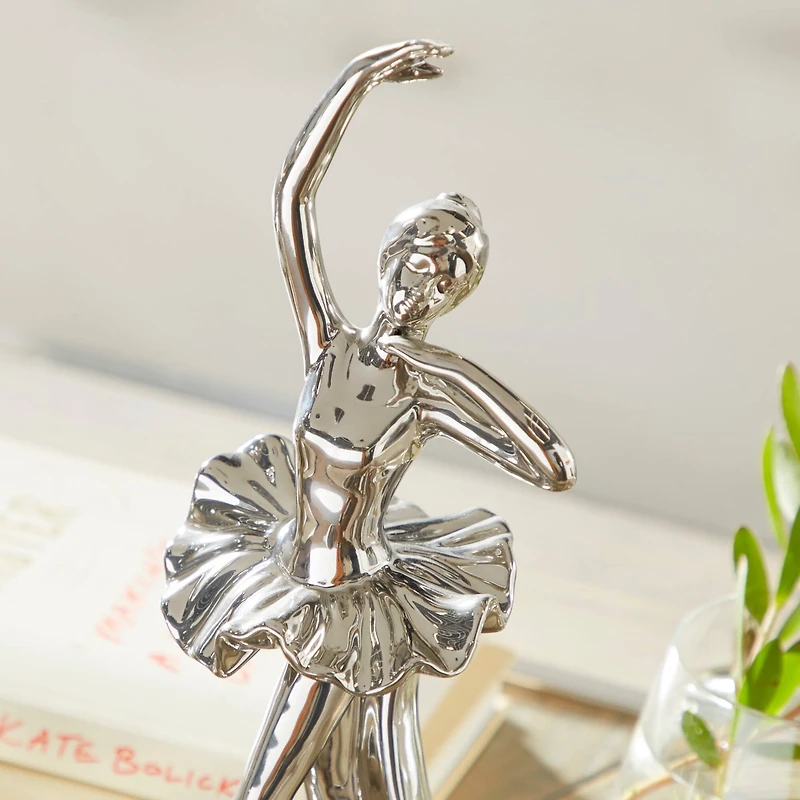 The Novogratz Set of 2 Silver Porcelain Glam Dancer Sculpture, 4" x 11"