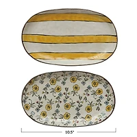 Hello Honey® 10.5" Hand-Painted Floral & Striped Pattern Stoneware Platter Set