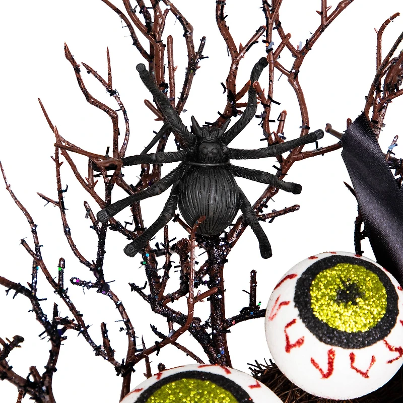 24'' Unlit Eyeballs and Spiders Halloween Twig Wreath