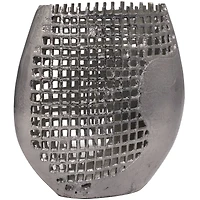 13" Dark Gray Aluminum Grid Inspired Abstract Vase with Open Frame Design