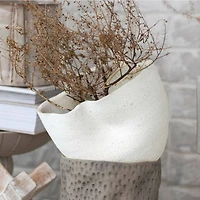 Hello Honey® 7.25" White Sand Finish Ruffled Stoneware Planter