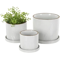 White Geometric Grid Patterned Ceramic Planter Set