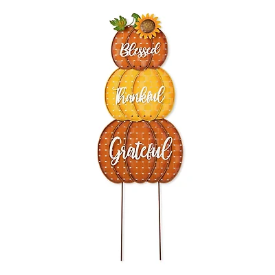 Glitzhome® 35.5" Thanksgiving Metal Stacked Pumpkins Yard Stake