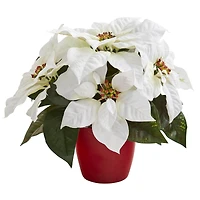 12" Potted White Poinsettia Set