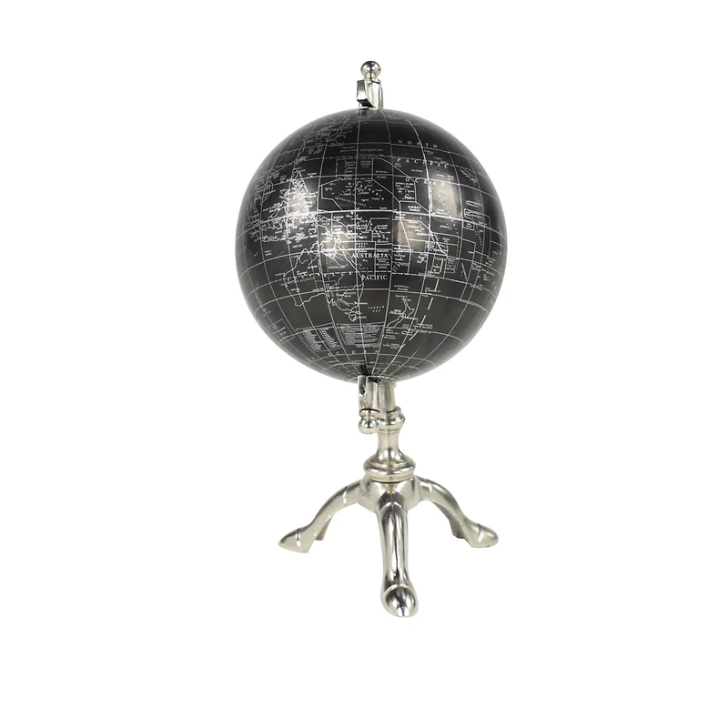 12" Rustic Black Globe with Silver Aluminum Stand