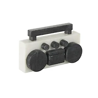 8" White Marble Radio Radio Sculpture with Black Accents