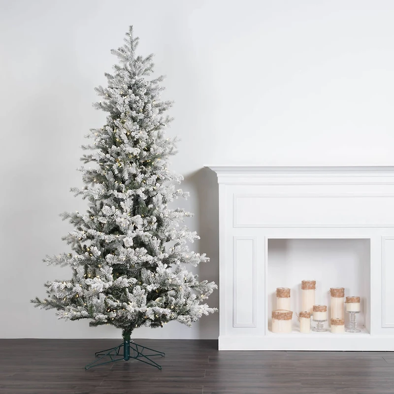 7.5ft. Pre-Lit Frosted Eastern Fraser Fir Artificial Christmas Tree, Warm White LED Lights