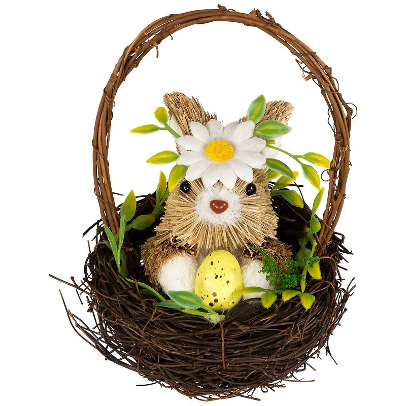 7" Easter Rabbit with Twig Basket Accent