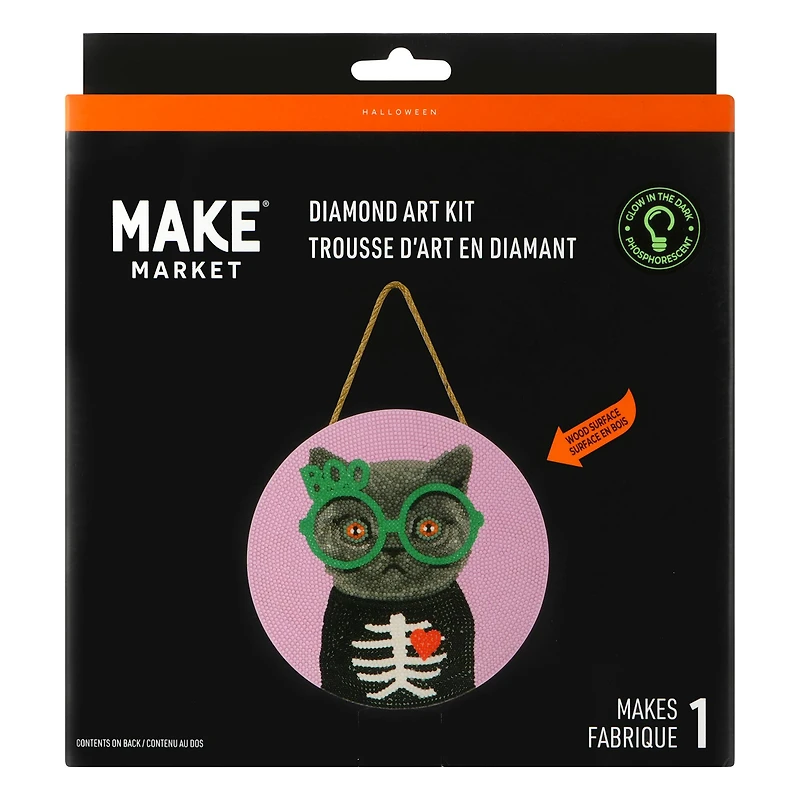 8" Boo Cat Round Wood Plaque Diamond Art Kit by Make Market®