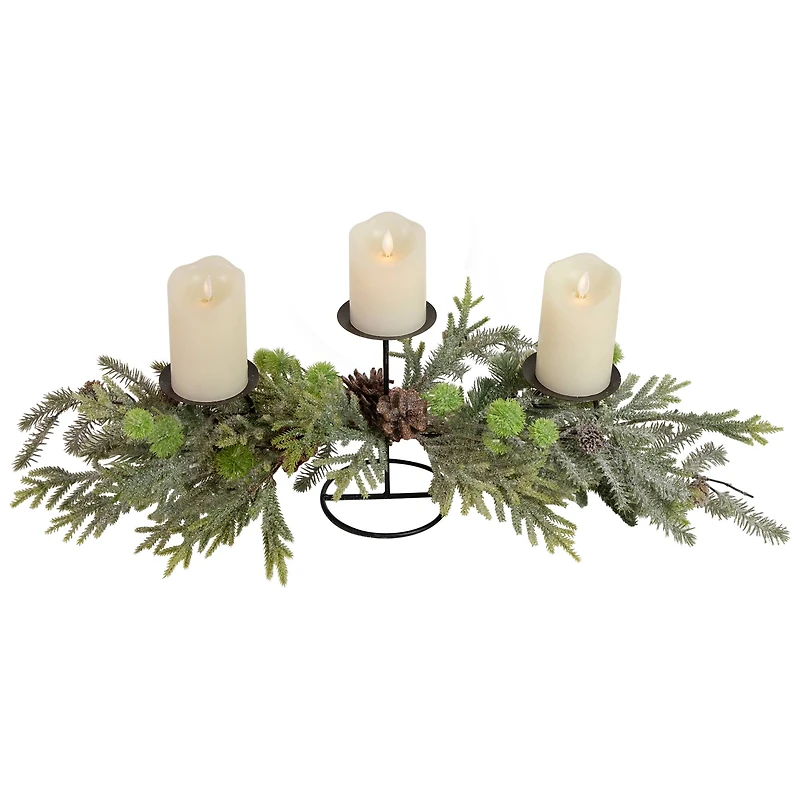 26" Holiday Foliage & Tiered Metal Candle Holder