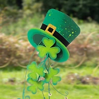 Glitzhome® 42" St. Patrick's Metal Leprechaun Hat Shamrocks Yard Stake