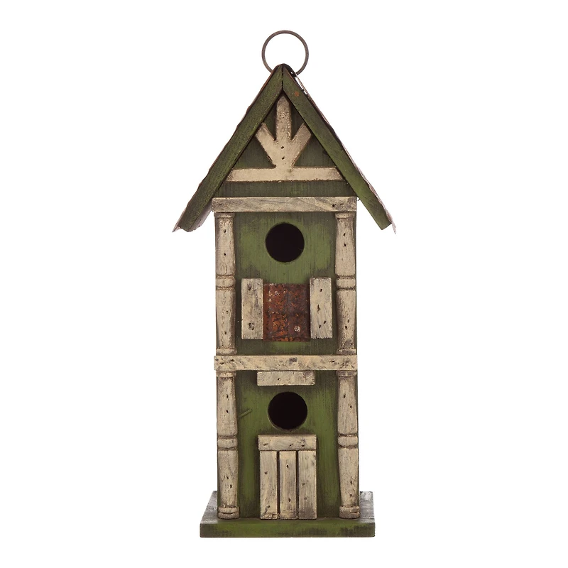 Glitzhome® Tall 2-Tiered Distressed Wood Hand Painted Bird House