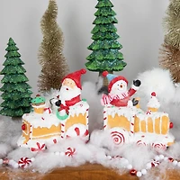 6.75" Santa & Snowman on Gingerbread Trains Christmas Figure Set