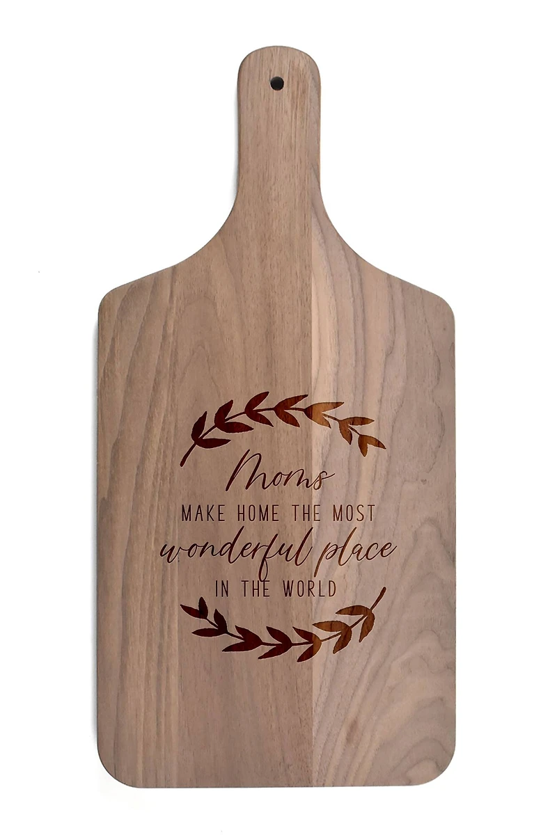 17" Moms Make Homes Wonderful Walnut Paddle Cutting Board
