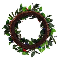 22" Red, White & Blue Floral Wreath With Berries
