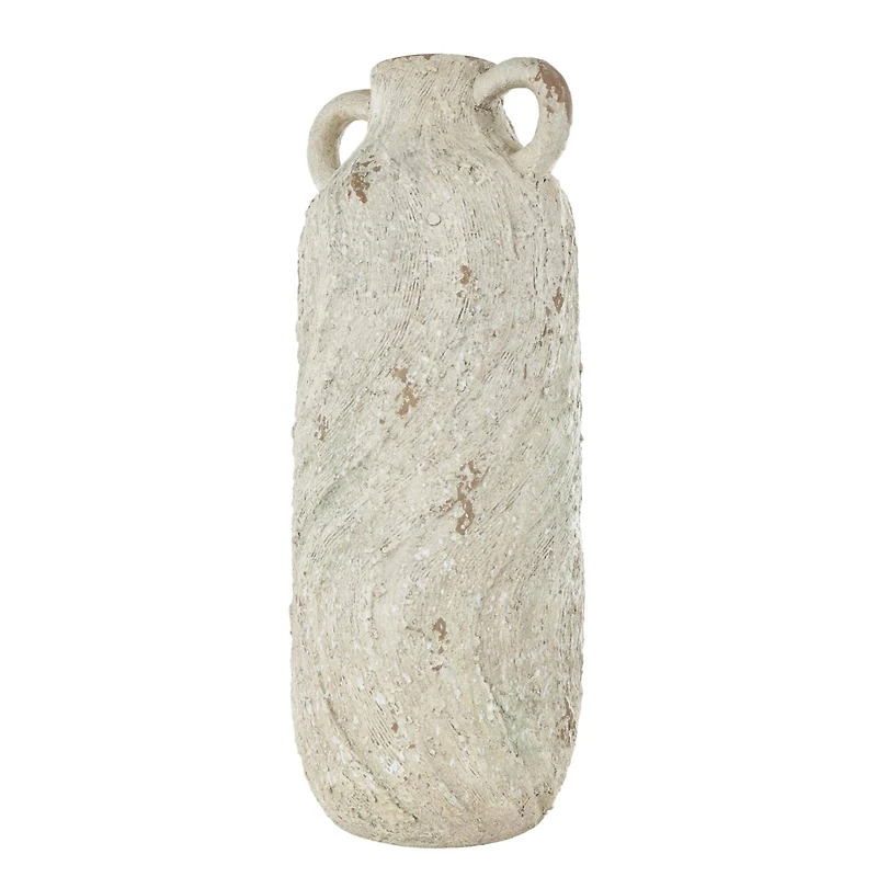 22" Cream Magnesium Oxide Textured Amphora Vase with Handles