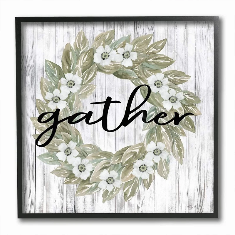 Stupell Industries Floral Wreath Wall Art in Black Frame