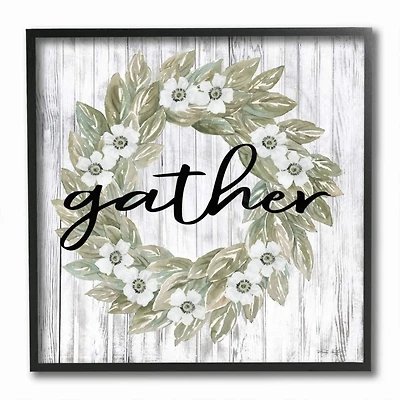 Stupell Industries Floral Wreath Wall Art in Black Frame