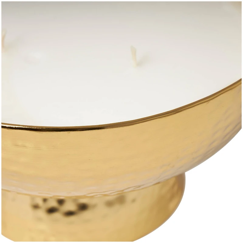 White Wax English Garden Scented Candle with Elevated Wide Hammered Gold Container